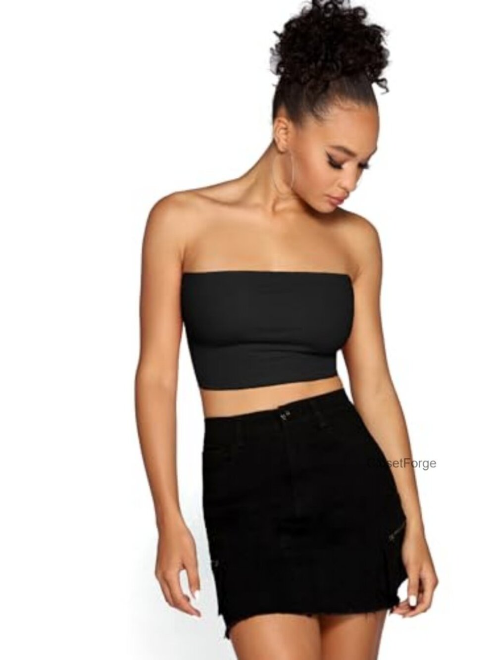 Strapless Cotton Jersey Tube Crop Top Seamless Stretch Summer